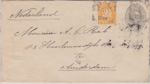 Niederl. Ind. - 12 1/2 C. Wilhelm III. Ganzsache+Zusatz Brief Tegal 1892