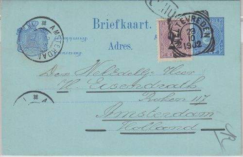Niederl. Ind. - 5 C. Ziffer Ganzsache+Zusatz Weltevreden - Amsterdam 1902