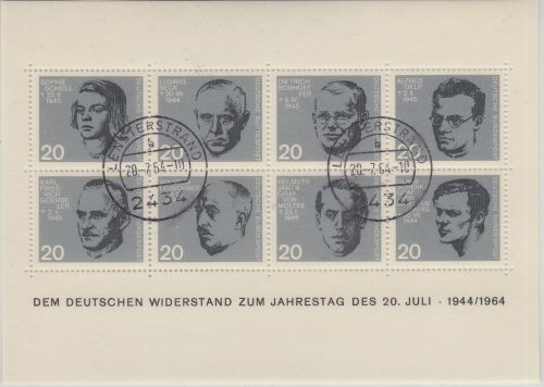 BRD - Widerstandskämpfer Blockausgabe Ersttag Lensterstrand 20.7.64