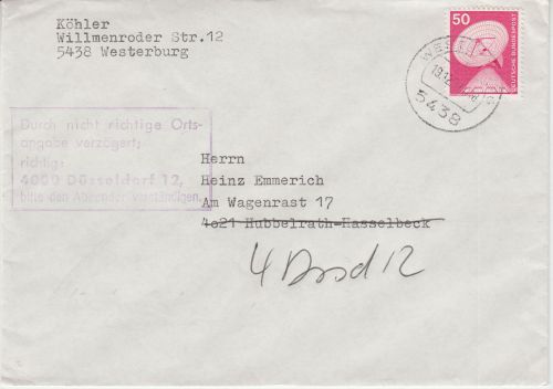 BRD - Durch nicht richtige Ortsangabe verzögert ...Ra5 Brief Weesterburg 1977