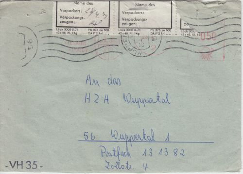 BRD - Beschädigt eingegangen... Verschlusszettel Brief Hamburg - Wuppertal 1975