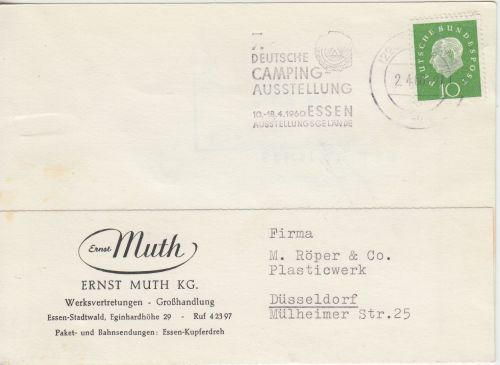 BRD - Dt. Camping Ausstellung Masch.werbestempel Karte Essen 1960