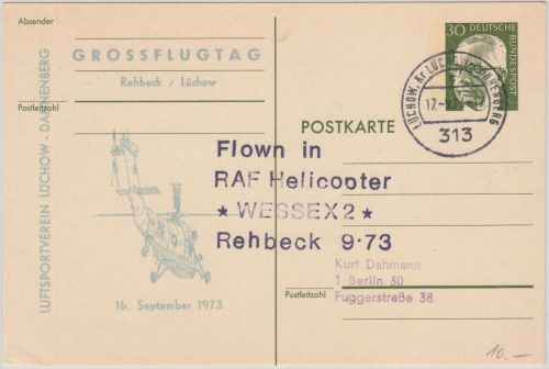 BRD - Helikopterpost RAF Helicopter Wessex 2 Lüchow Rehbeck 1973