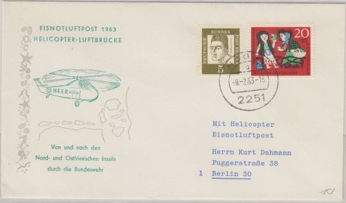 BRD - Eisnotluftpost 1963 Helicopter Luftbrücke Schmuckkuvert Hooge
