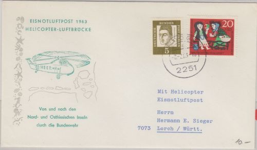 BRD - Eisnotluftpost 1963 Helicopter Luftbrücke Schmuckkuvert Hooge