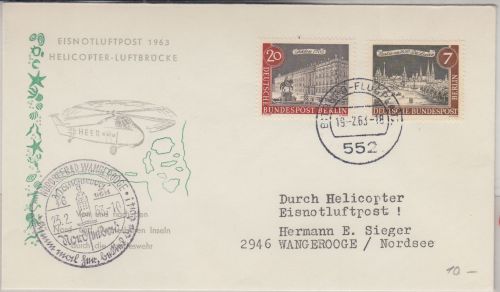 BRD - Eisnotluftpost 1963 Helicopter Luftbrücke Schmuckkuvert nach Wangerooge