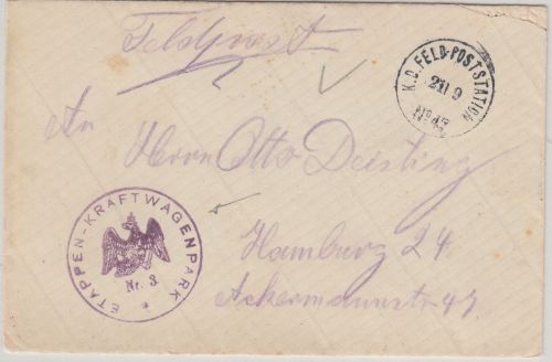 DR - Etappen-Kraftwagenpark Nr. 3 Briefstpl. Feldpostbrief Fp.Stat. 47 ca. 1915