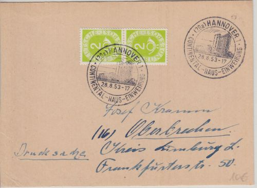 BRD - Hannover Continental Haus Einweihung SST Drucksache n. Oberbrechen 1953