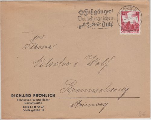 DR - "Fußgänger - Verkehrszeichen..." Msch.werbestpl. Brief Berlin 1936