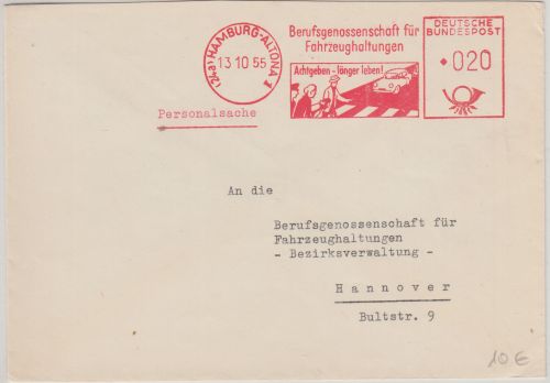 BRD - Hamburg-Altona 1955 Berufsgen. f. Fahrzeughaltungen 20 Pfg. AFS Brief