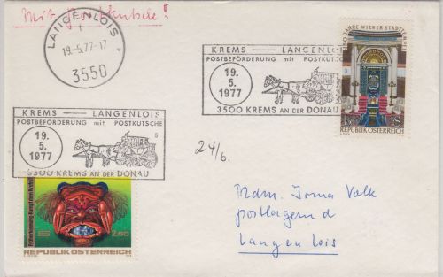 Österreich - Krems Langenlois Postbeförderung m. Postkutsche Brief 1977