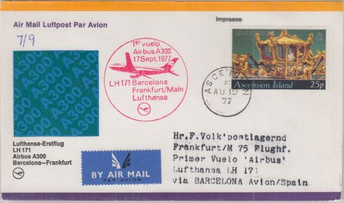 Ascension - 25 P. Elisabeth/Prunkkutsche Zuleitungspost LH-Erstflug 1977