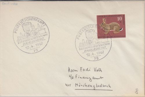 BRD - Karlsruhe Bundesgartenschau Postkutschenfahrt 1967 Drucksache n M.Gladbach