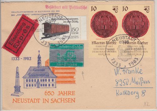 DDR - Neustadt 1983 Eilbrief m. Postkutsche n. Stolpen Weiterleitung Meißen