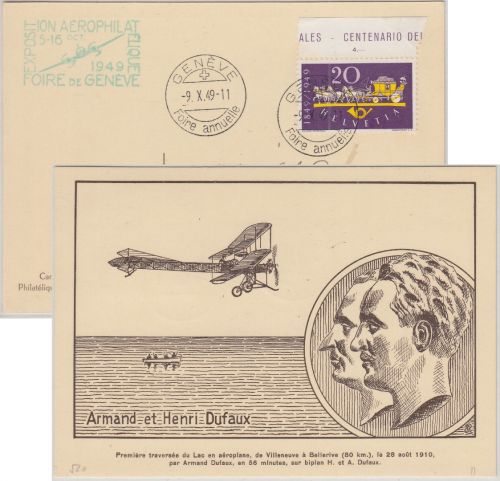 Schweiz - 20 Rp. Postkutsche Sonderkarte Exposition Aerophilatelique Genf 1949