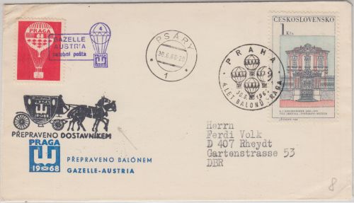 CSSR - Prag 1968 Ballonpost Gazelle Austria + Postkutschenbeförderung