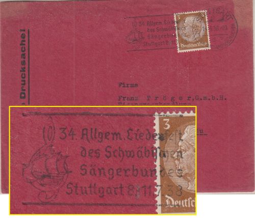 DR - Stuttgart 1938 34. Allg. Sängerfest Masch.werbestpl. Drucksache