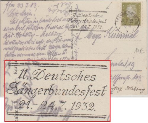 DR - Frankfurt a/M. 1932 11. Dt. Sängerbundesfest Masch.werbestpl. Karte