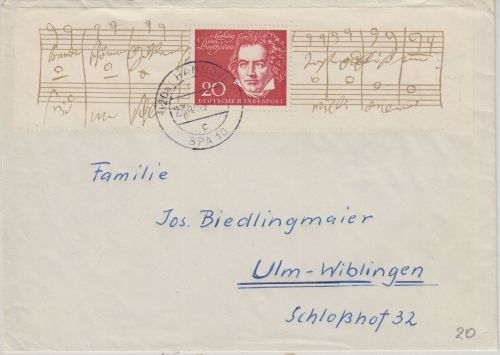 BRD - 20 Pfg. Beethoven ex Block Brief Hannover - Ulm 1959