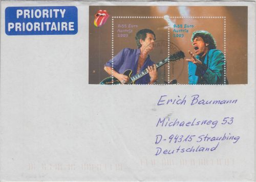 Österreich - 2x0,55€ Roling Stones ex Block Brief Guntramsdorf - Straubing 2003