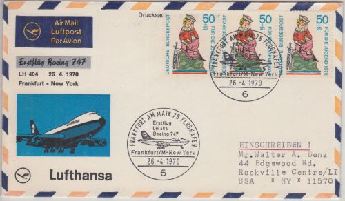BRD - 3x50 Pfg. W.v.Vogelweide LH-Erstflug Frankfurt a/M - New York 1970