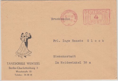 BRD - Berlin 1951 4 Pfg. Postfreistempel Drucksache Tanzschule Wentzel