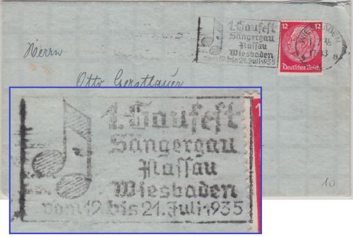 DR - 1. Gaufest Sängergau Nassau Masch.werbestpl. Brief Wiesbaden 1935