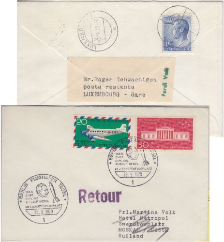 BRD/Postkrieg - 20 Pfg. Luftpostverkehr Brief i.d. UdSSR SST Berlin Tegel 1970