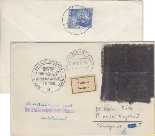BRD/Postkrieg - 20 Pfg. Vertreibung/Übermalung u.a. Brief i.d. DDR Hamburg 1966