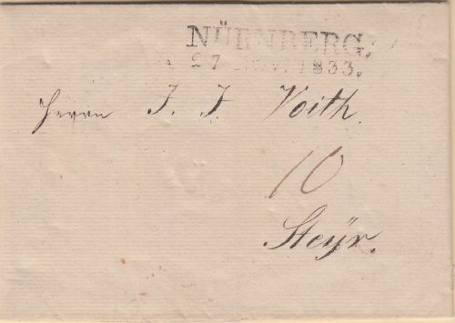 Bayern/Österreich - Nürnberg 1833 L2 Grenzfrankobrief n. Steyr - mit Inhalt