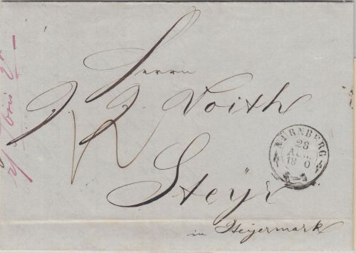 Bayern/Österreich - Nürnberg 1850 Portobrief n. Steyr - mit Inhalt