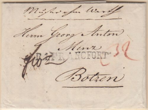 Thurn&Taxis - R1 Francfort L1 Muster ohne Wert n. ÖSTERREICH (Bozen) 1804