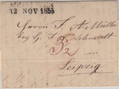 Thurn&Taxis - Meiningen 1833 L2 Portobrief n. Leipzig - mit Inhalt