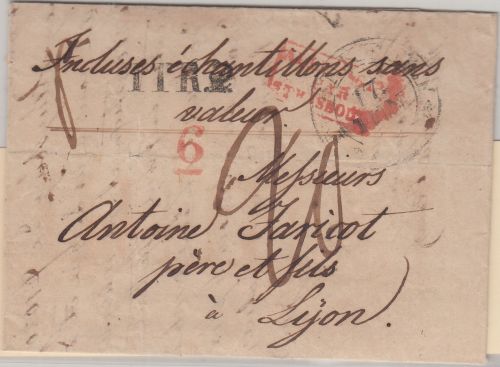 Thurn&Taxis - Frankfurt 1834 Muster ohne Wert n. FRANKREICH (Lyon) mit Inhalt