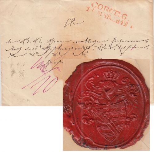 Thurn&Taxis - Coburg 1842 roter L2 Hofbrief n. ÖSTERREICH (Wien)