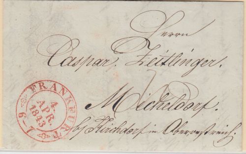 Thurn&Taxis - Frankfurt 1843 Grenzfrankobrief n. ÖSTERREICH (Micheldorf)