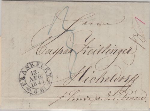 Thurn&Taxis - Frankfurt 1844 Portobrief n. ÖSTERREICH (Micheldorf) - mit Inhalt