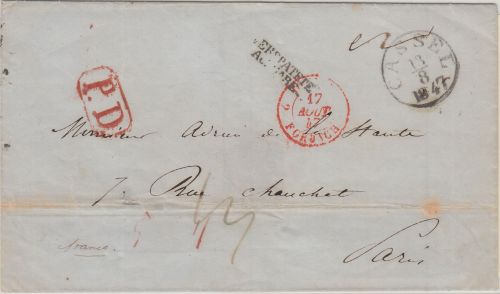 Thurn&Taxis - Kassel 1847 Francobrief n. FRANKREICH (Paris) verspätete Aufgabe