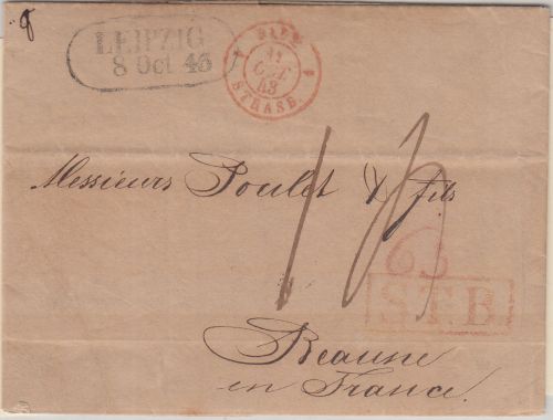 Sachsen - Leipzig 1843 Portobrief n. FRANKREICH (Beaume) Ra1 S.T.B. - mit Inhalt
