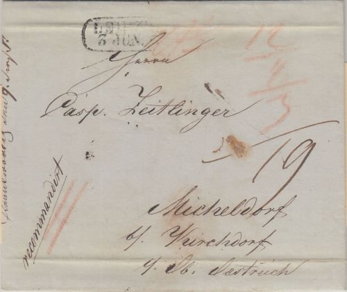 Sachsen - Leipzig 1847 Reco-Brief n. ÖSTERREICH (Micheldorf) - mit Inhalt