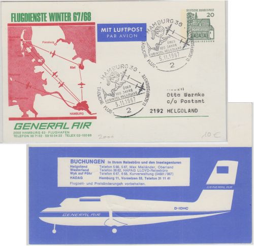 BRD - 20 Pfg. Privat-GA General Air Flugdienste Winter 67/68 SST Hamburg 1967