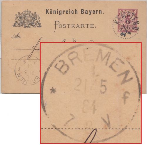 DR/Bayern - Bremen 1 21/5 84 Haller Ank.stpl. 5 Pfg. bay. Ganzsache v. Kempten
