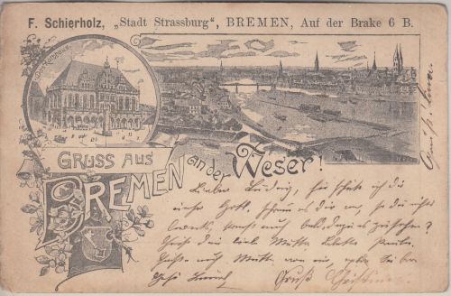 Bremen - Gruss aus Bremen a.d. Weser sw-Mehrbild-Vorläuferlitho gelaufen 1900
