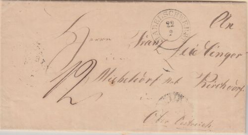 Preussen - Habelschwerdt 22/2 K2 Portobrief n. ÖSTERREICH (Micheldorf) 1855