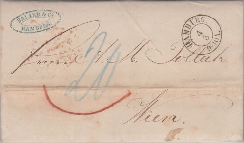 Preussen - Hamburg 4/5 K2 Portobrief n. ÖSTERREICH (Wien) 1865