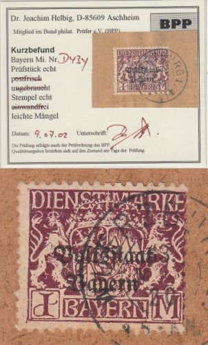 Bayern - 1 M. Staatswappen/Volksstaat Briefstück Würzburg 13. MRZ 20 Kurzbefund