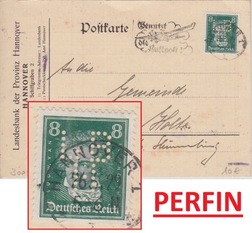 DR - 8 Pfg. Beethoven Perfin LBH Karte Hannover - Holte 1929