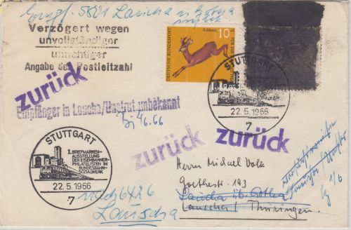 BRD/Postkrieg - 20 Pfg. Vertreibung u.a. Brief i.d. DDR SST Stuttgart 1966