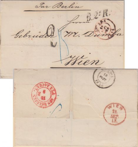 Belgien/Österreich - Antwerpen 1856 Portobrief n. Wien "B2eR"