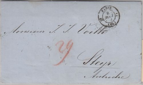 Frankreich/Österreich - Paris 1853 Portobrief n. Steyr - mit Inhalt